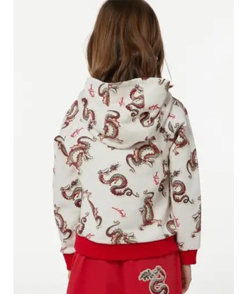 KENZO Kids Dragon Print Hoodie in Ivory Les magasins à Paris