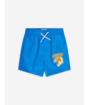 KENZO Boys Tiger Logo Swim Shorts in Blue Véritable concentré