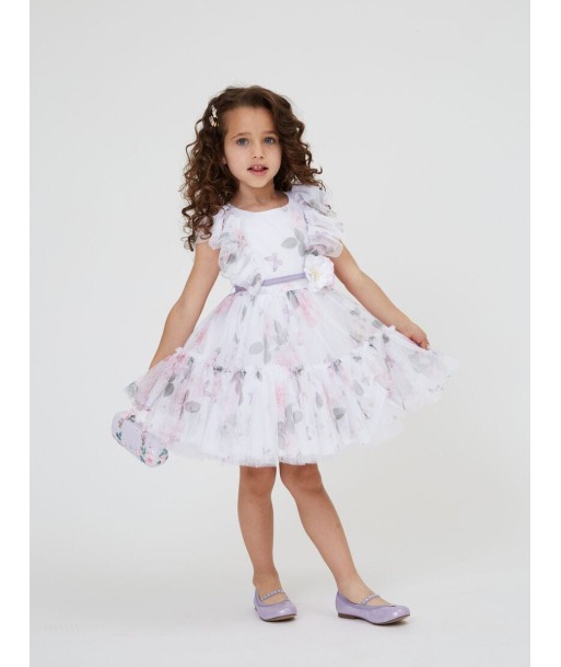 Monnalisa Girls Floral Tulle Dress in White En savoir plus