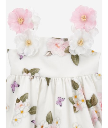 Monnalisa Girls Floral Bouquet Dress in White Les magasins à Paris