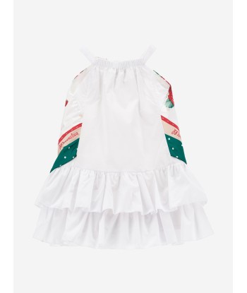 Monnalisa Girls Strawberry Scarf Print Dress in White Les magasins à Paris