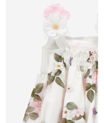 Monnalisa Girls Floral Bouquet Dress in White Les magasins à Paris