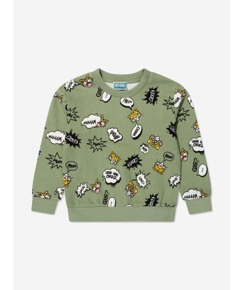 KENZO Boys Branded Sweatshirt in Green brillant des détails fins