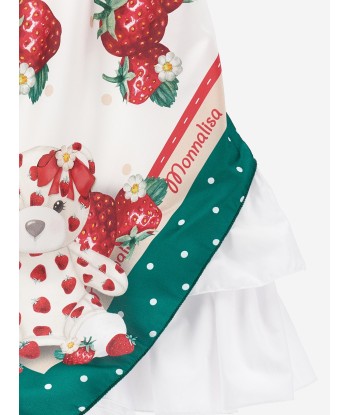 Monnalisa Girls Strawberry Scarf Print Dress in White Les magasins à Paris