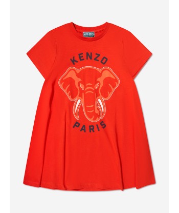 KENZO Girls Elephant Print Dress in Red shop