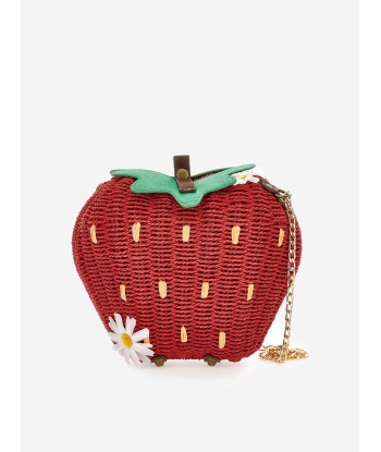 Monnalisa Girls Rafia Strawberry Crossbody Bag in Red (33cm) pas chere