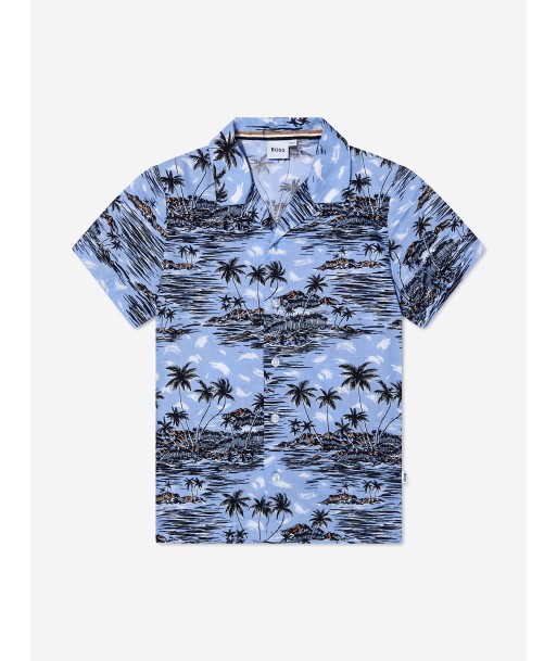 BOSS Boys Tropical Short Sleeve Shirt In Blue Le MVP de beaucoup