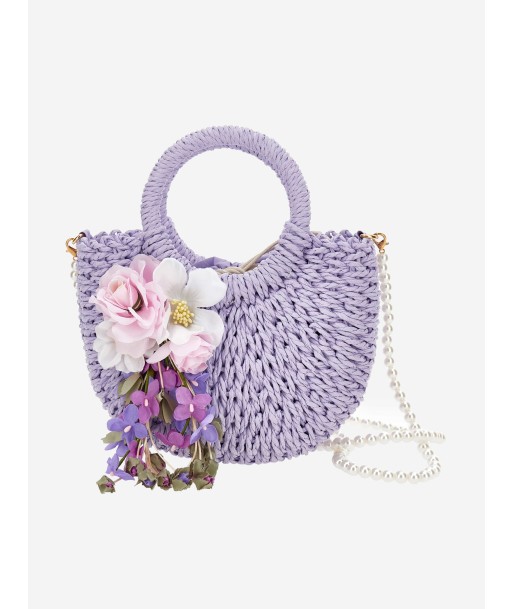 Monnalisa Girls Rafia Flower Crossbody Bag in Purple (33cm) en ligne