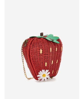 Monnalisa Girls Rafia Strawberry Crossbody Bag in Red (33cm) pas chere