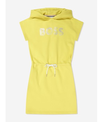 BOSS Girls Hooded Sweater Dress in Yellow est présent 