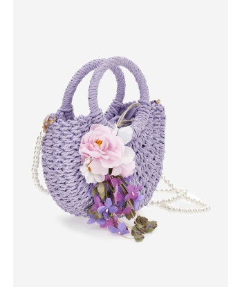 Monnalisa Girls Rafia Flower Crossbody Bag in Purple (33cm) en ligne