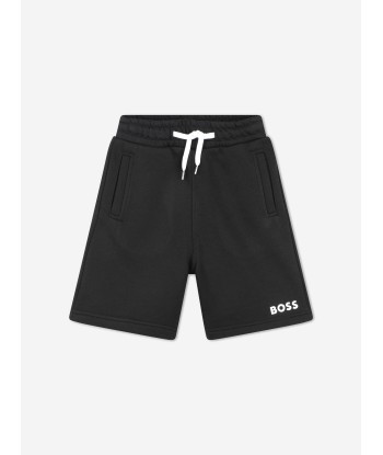 BOSS Boys Logo Print Shorts in Black en stock