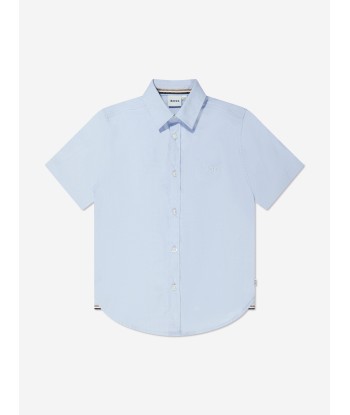 BOSS Boys Short Sleeve Logo Shirt in Blue soldes