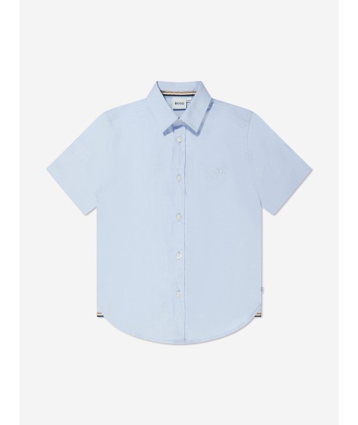 BOSS Boys Short Sleeve Logo Shirt in Blue soldes