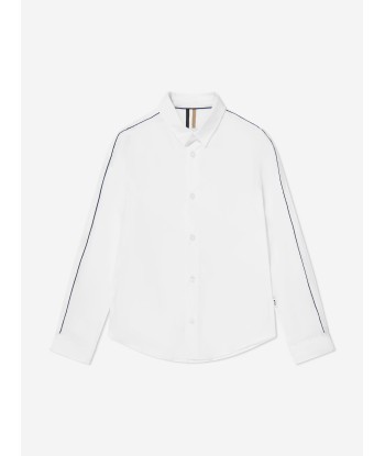 BOSS Boys Long Sleeve Piping Shirt in White de l' environnement