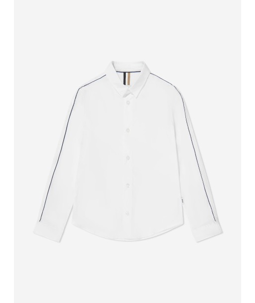 BOSS Boys Long Sleeve Piping Shirt in White de l' environnement