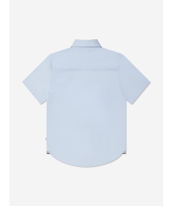 BOSS Boys Short Sleeve Logo Shirt in Blue soldes