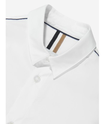 BOSS Boys Long Sleeve Piping Shirt in White de l' environnement