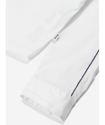 BOSS Boys Long Sleeve Piping Shirt in White de l' environnement