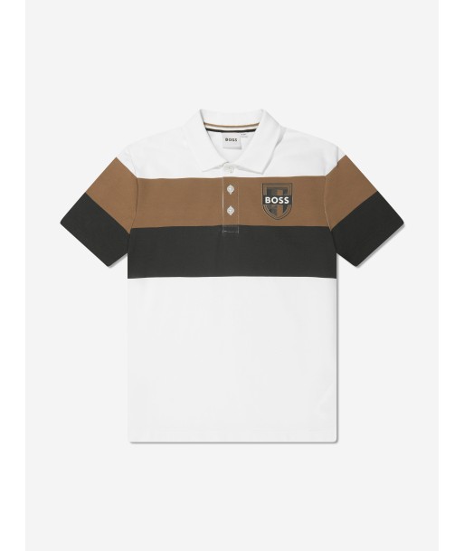 BOSS Boys Striped Polo Shirt in White livraison gratuite