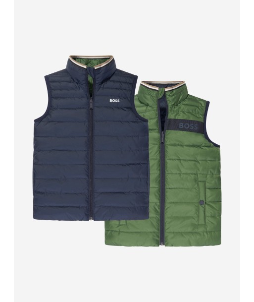 BOSS Boys Reversible Padded Gilet in Green Dans la société mordern