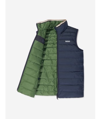 BOSS Boys Reversible Padded Gilet in Green Dans la société mordern