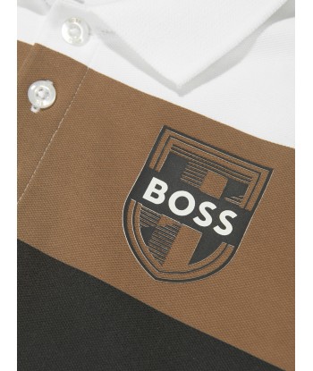 BOSS Boys Striped Polo Shirt in White livraison gratuite