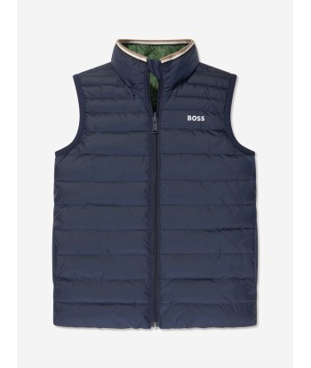 BOSS Boys Reversible Padded Gilet in Green Dans la société mordern