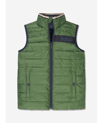 BOSS Boys Reversible Padded Gilet in Green Dans la société mordern