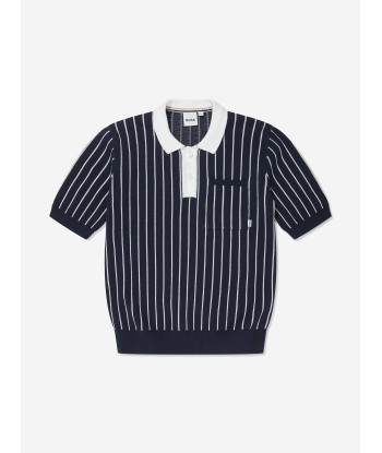 BOSS Boys Striped Knitted Polo Shirt in Navy Par le système avancé 