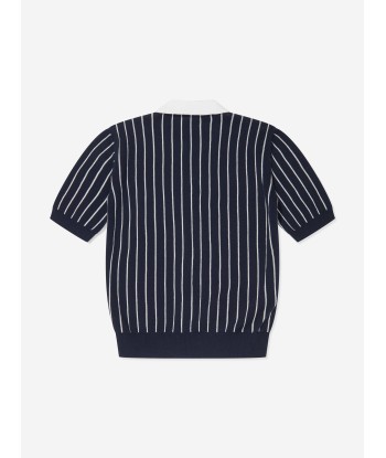 BOSS Boys Striped Knitted Polo Shirt in Navy Par le système avancé 