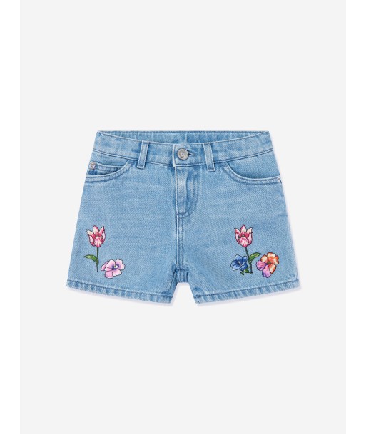 Versace Girls Embroidered Flowers Denim Shorts in Blue la colonne vertébrale