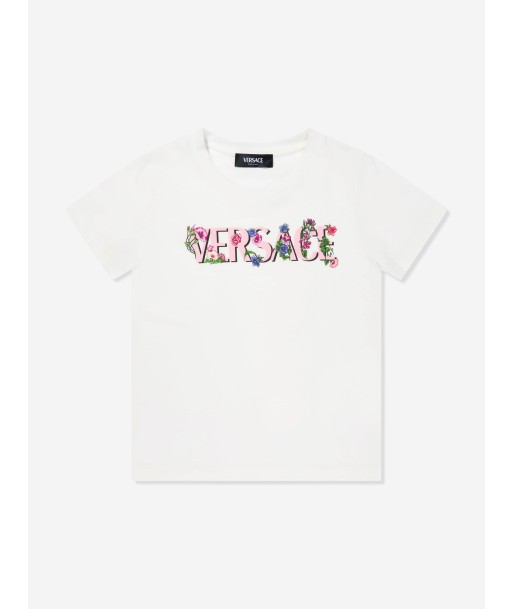 Versace Girls Floral Logo T-Shirt in White Faites des économies