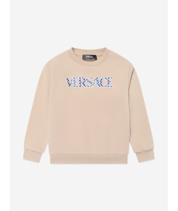 Versace Boys Damier Logo Sweatshirt in Beige brillant des détails fins