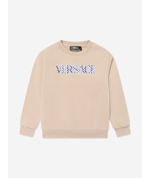 Versace Boys Damier Logo Sweatshirt in Beige brillant des détails fins