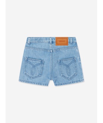 Versace Girls Embroidered Flowers Denim Shorts in Blue la colonne vertébrale