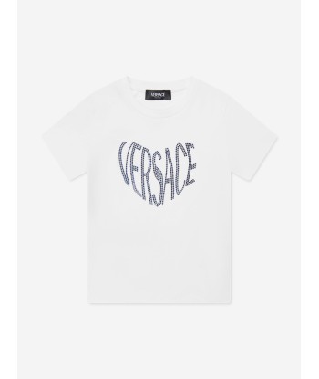 Versace Girls Diamante Logo T-Shirt in White les ctes