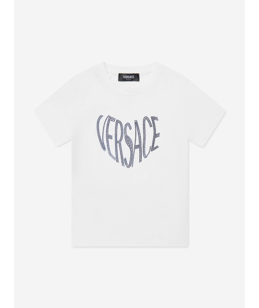 Versace Girls Diamante Logo T-Shirt in White les ctes