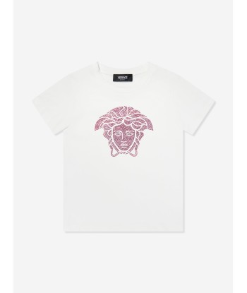 Versace Girls Diamante Medusa T-Shirt in White pas cher