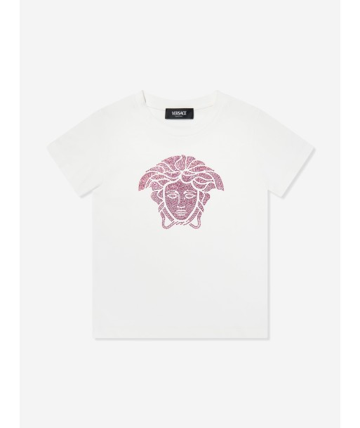 Versace Girls Diamante Medusa T-Shirt in White pas cher