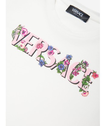 Versace Girls Floral Logo T-Shirt in White Faites des économies