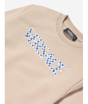 Versace Boys Damier Logo Sweatshirt in Beige brillant des détails fins