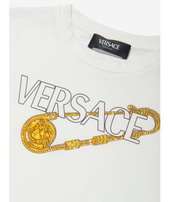 Versace Girls Safety Pin Logo T-Shirt in White prix pour 