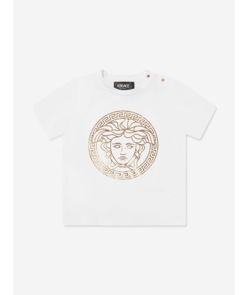 Versace Baby Medusa Greca Print T-Shirt in White Comparez plus de prix