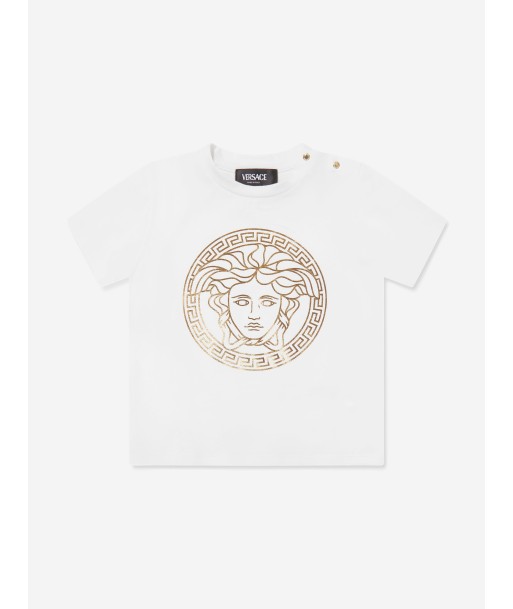 Versace Baby Medusa Greca Print T-Shirt in White Comparez plus de prix