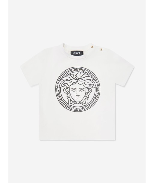 Versace Baby Medusa Greca Print T-Shirt in White livraison et retour toujours gratuits