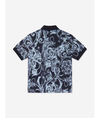 Versace Boys Barocco Polo Shirt in Navy de technologie