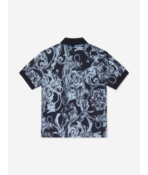 Versace Boys Barocco Polo Shirt in Navy de technologie