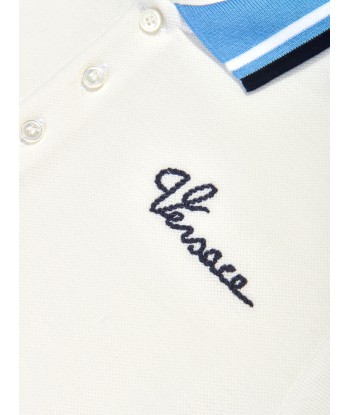 Versace Boys Embroidered Logo Polo Shirt in White Profitez des Offres !