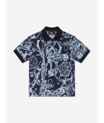 Versace Boys Barocco Polo Shirt in Navy de technologie